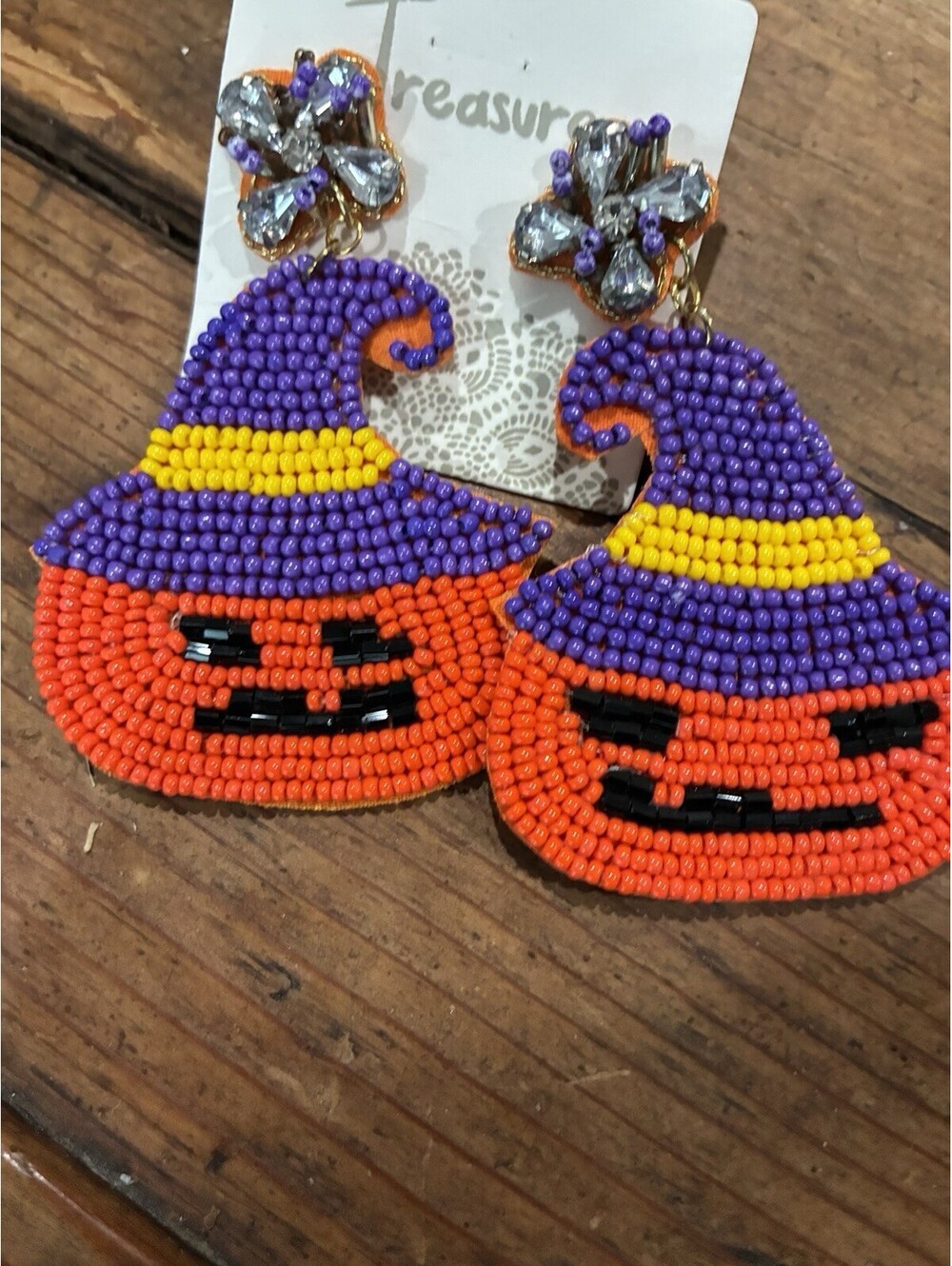 Treasure Handcrafted Halloween Pumpkin Dangle Beaded Glass Earrings, Butterfly